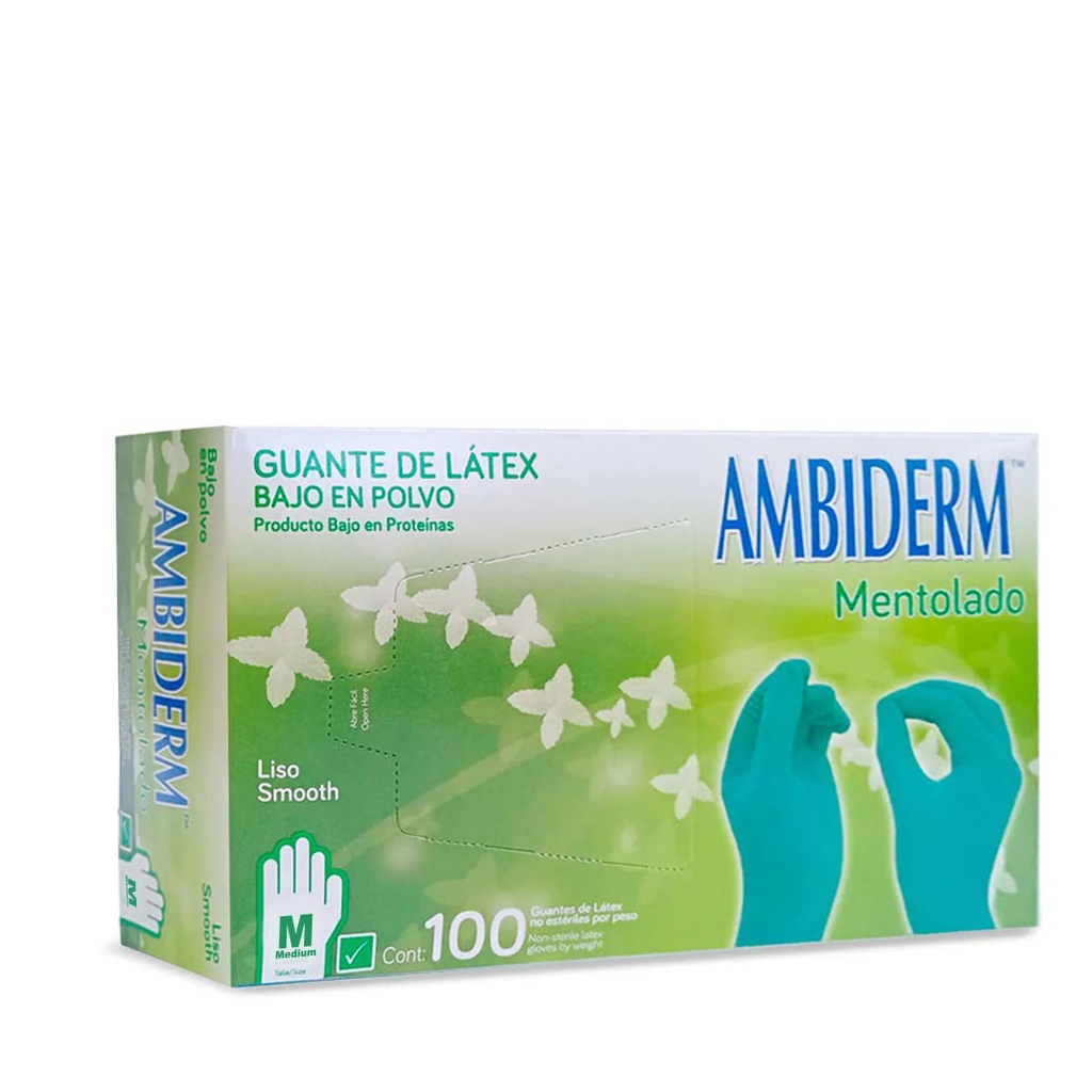 GUANTE AMBIDERM MENTOLADO LATEX COLOR VERDE TAMAÑO MEDIANO