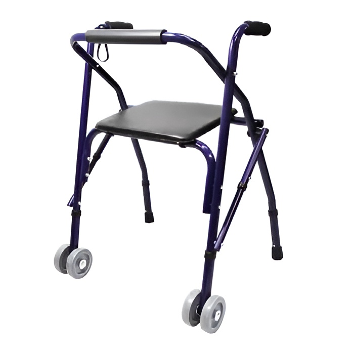 ANDADERA DE ALUMINIO PLEGABLE CON FRENO DE MANO, MANIJAS AJUSTABLES, COLOR AZUL