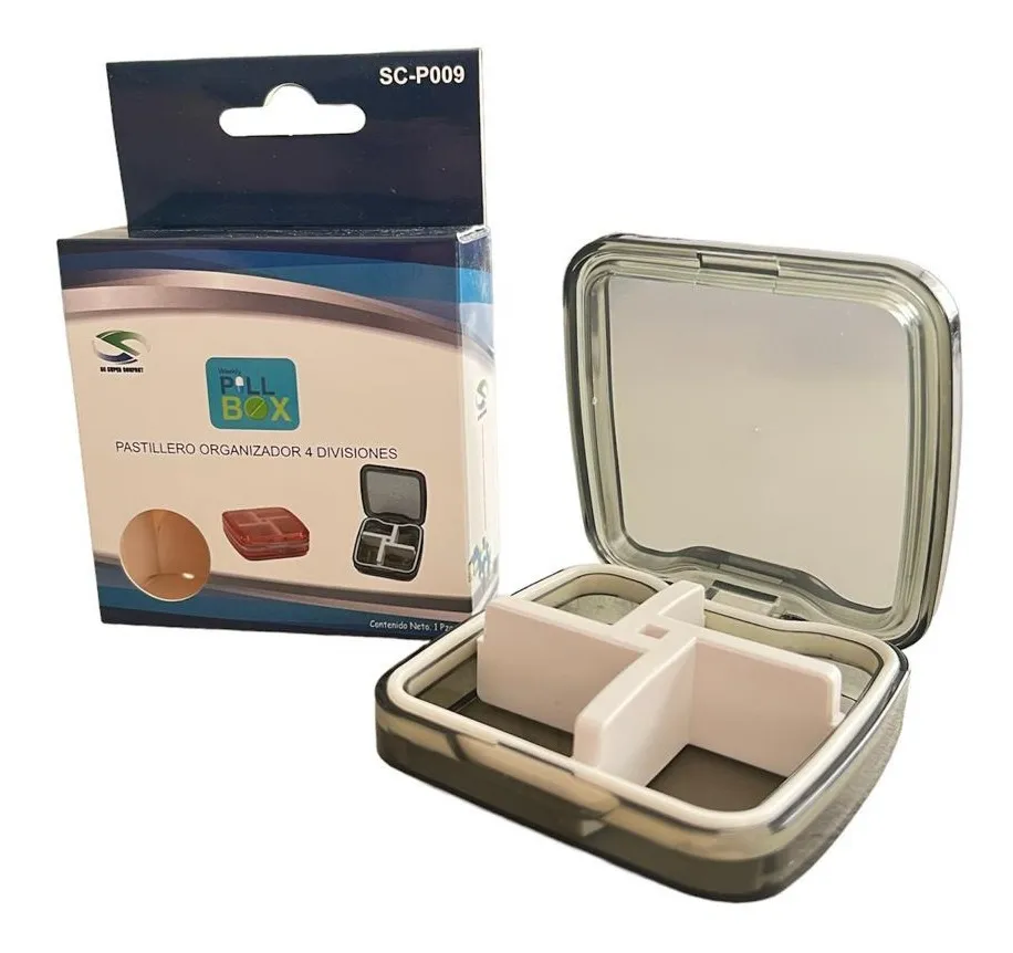 PASTILLERO ORGANIZADOR 4 DIVISIONES PORTATIL
