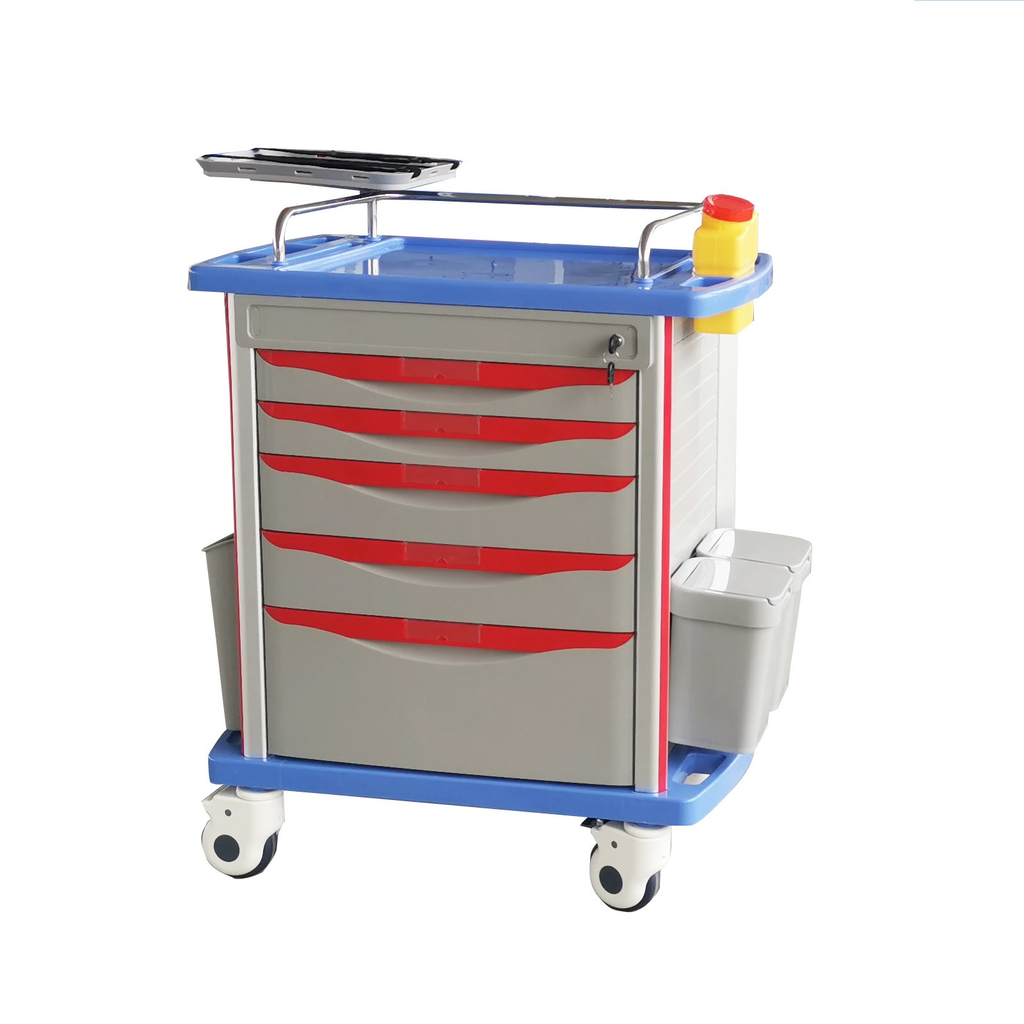 [RP-EQ-CAR-2112] CARRO DE EMERGENCIA PARA DESFRIBILADOR ROJOP CON GRIS CON TAPA PLASTICA PARA RCP (SIN EQUIPAR) MARCA LUXURY MODELO SKRO58-ET