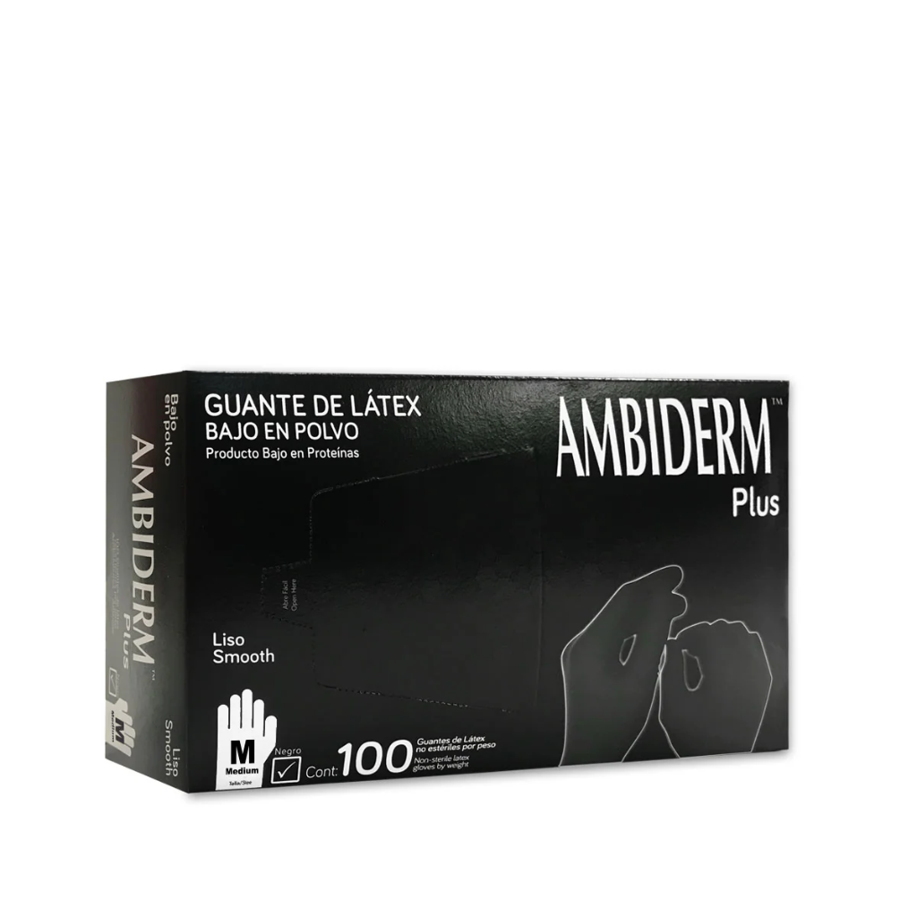 GUANTES DE LATEX NO ESTERIL PLUS NEGRO CAJA C/100 AMBIDERM (CHICO)