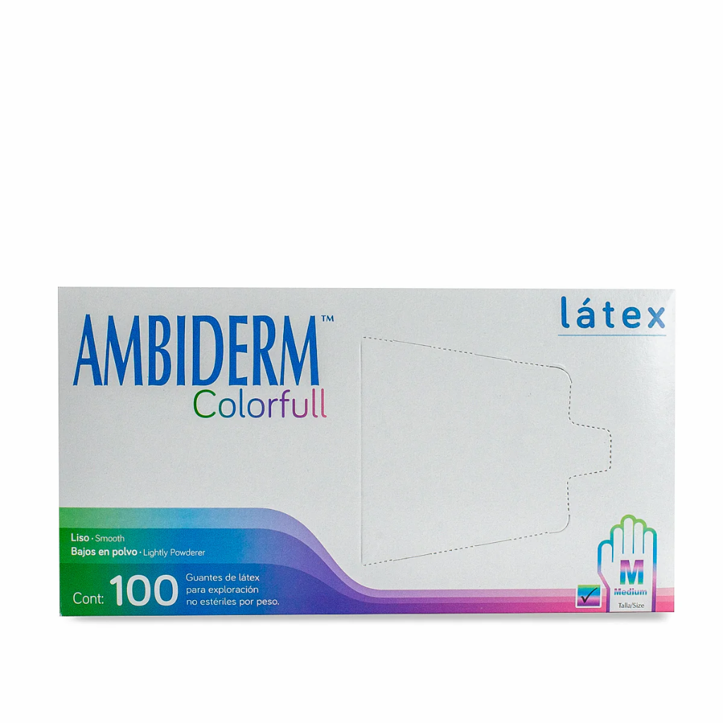 GUANTES DE LATEX NO ESTERIL COLORFULL CAJA C/100 AMBIDERM (CHICO)
