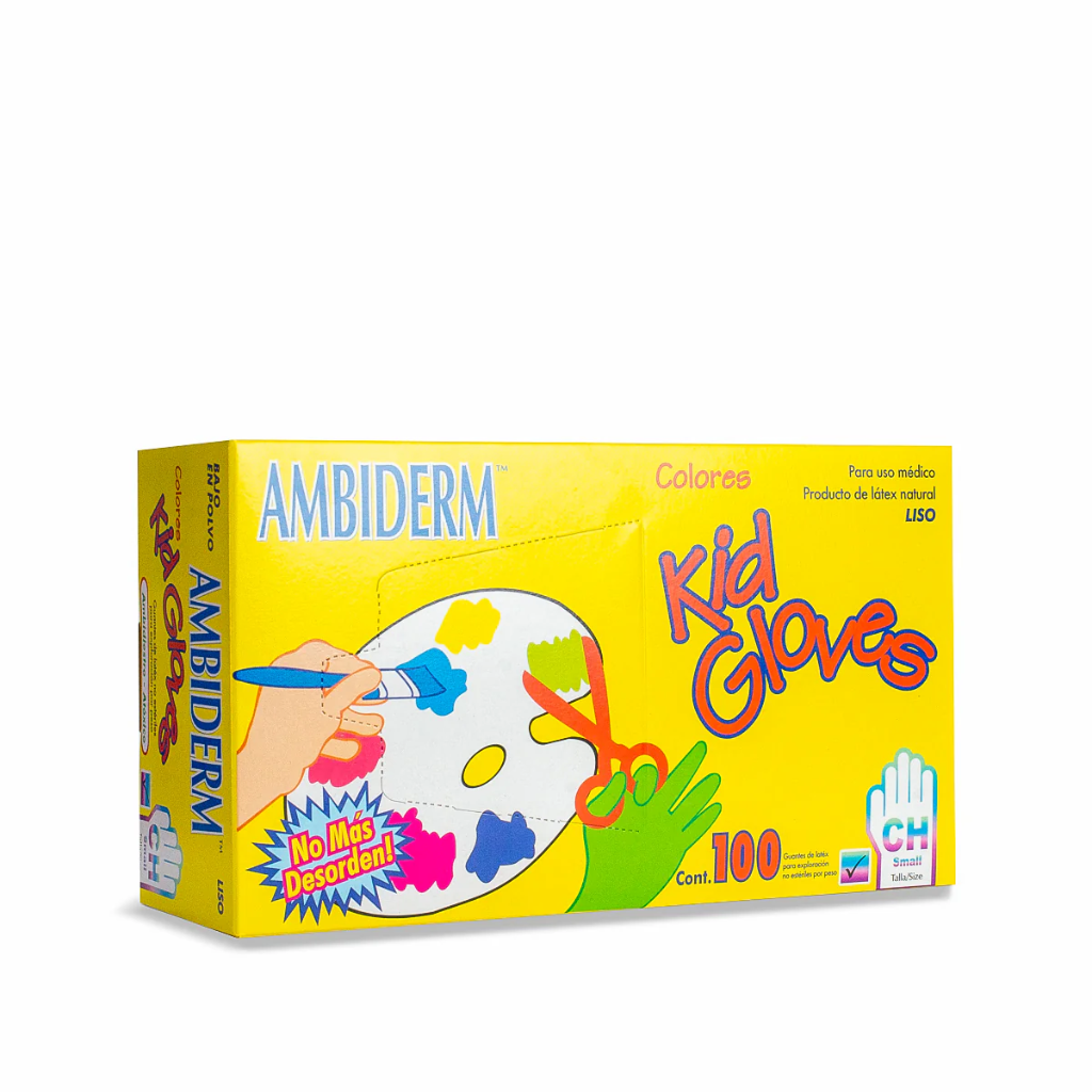 GUANTES DE LATEX NO ESTERIL KID GLOVES CAJA C/100 AMBIDERM