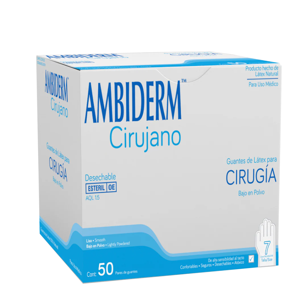 GUANTES DE LATEX ESTERIL QUIRURGICO CIRUGIA CAJA C/50 PARES AMBIDERM (6)