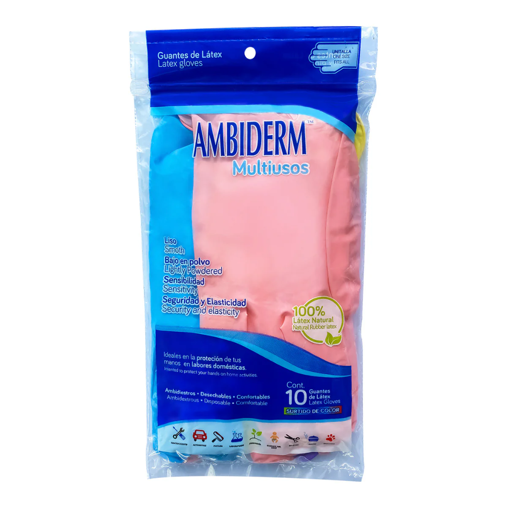 GUANTE MULTIUSOS LATEX BOLSA C/10 AMBIDERM