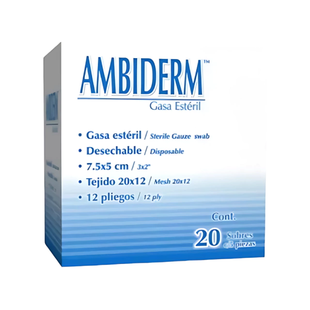 GASA ESTERIL 7.5cm X 5cm CAJA C/100 GASAS AMBIDERM
