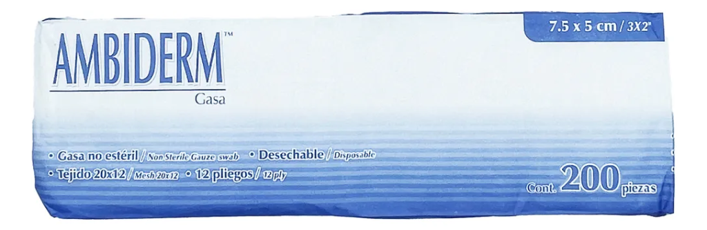 GASA NO ESTERIL 7.5cm X 5cm PAQUETE C/200 GASAS AMBIDERM
