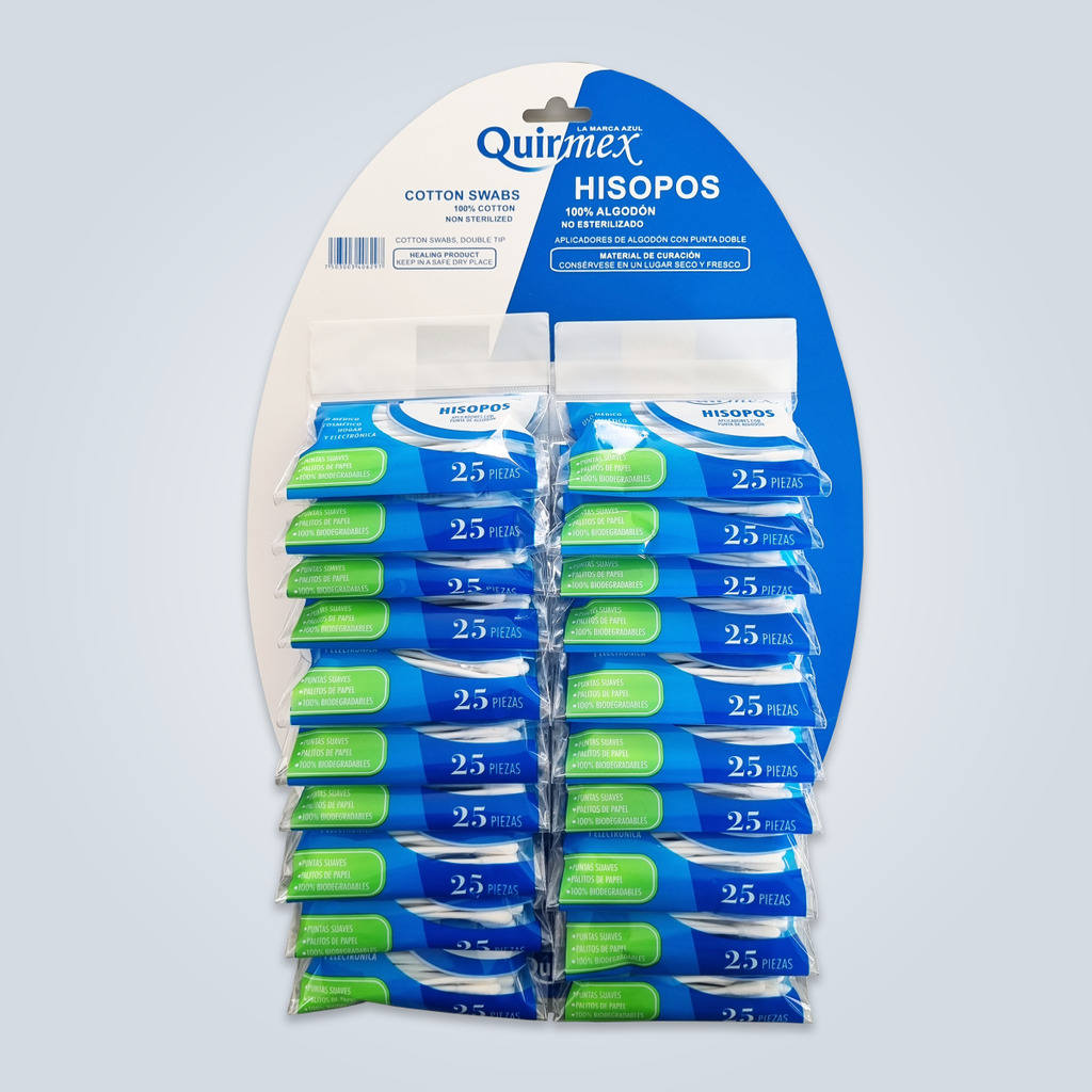 HISOPO DE ALGODÓN EXHIBIDOR C/20 BOLSAS C/25 C/U QUIRMEX