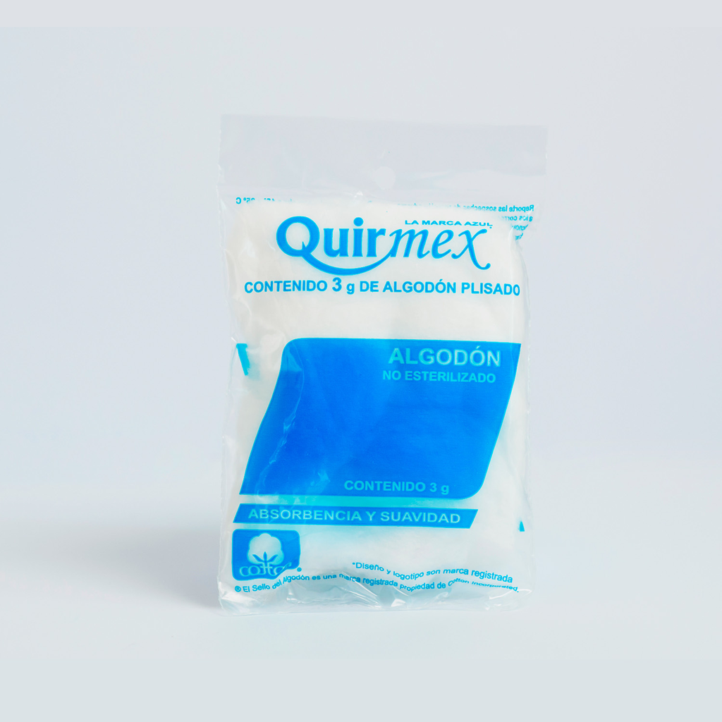 ALGODÓN ABSORBENTE PAQUETE C/100 BOLSAS DE 3gr C/U QUIRMEX