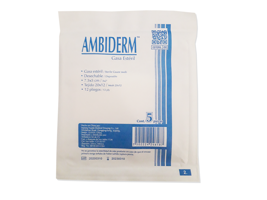 GASA ESTERIL 10cm X 10cm SOBRE C/5 AMBIDERM